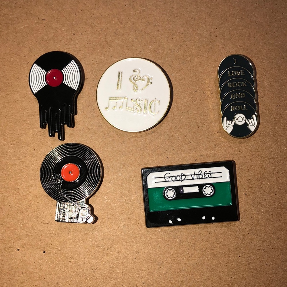3/$40 Music records enamel pins